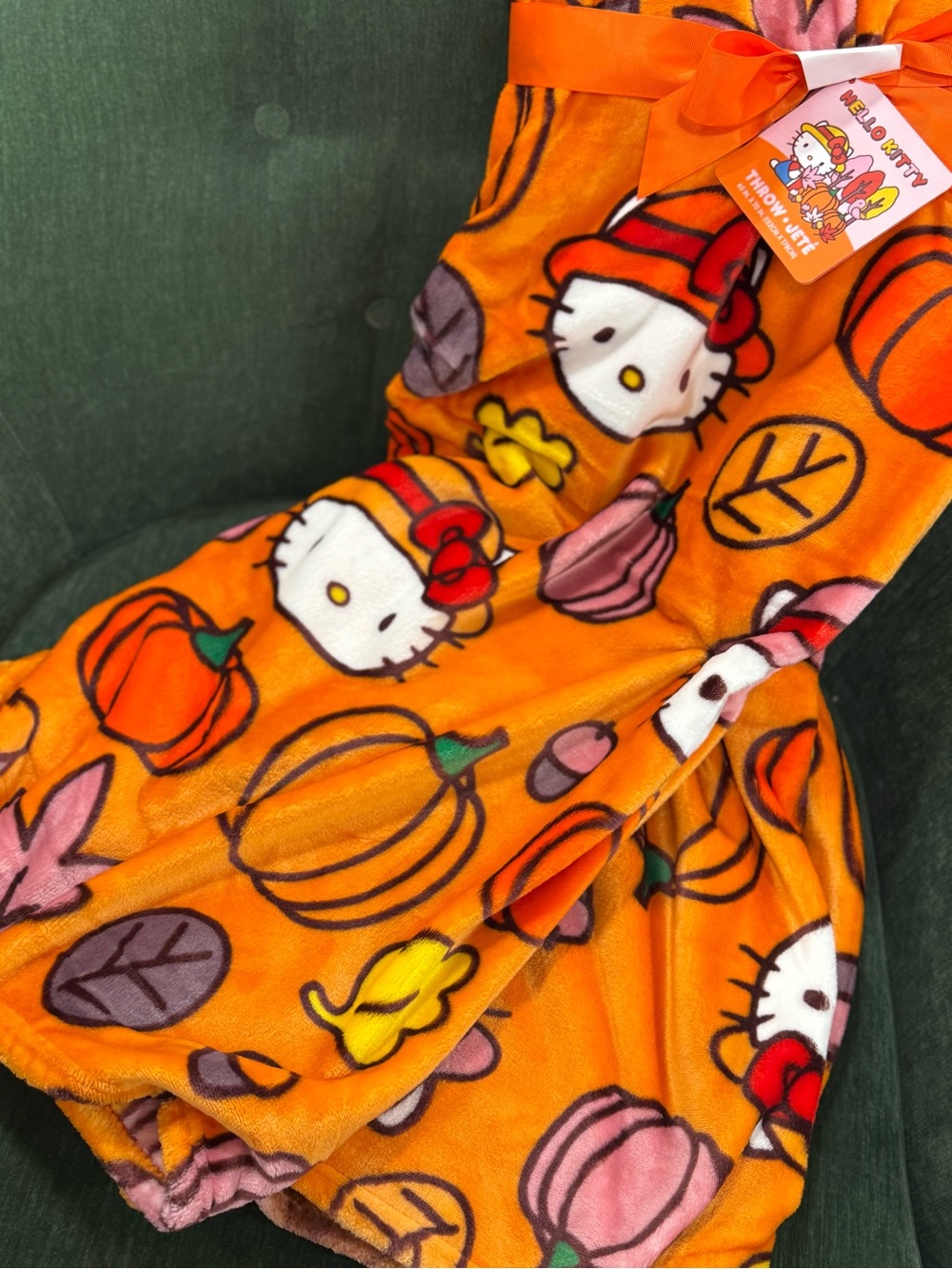 Hello Kitty Orange Pumpkin Plush Throw Blanket